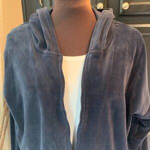 Cuddl Duds Double Plush Velour Hooded Zip-Up Jacket - L Blue